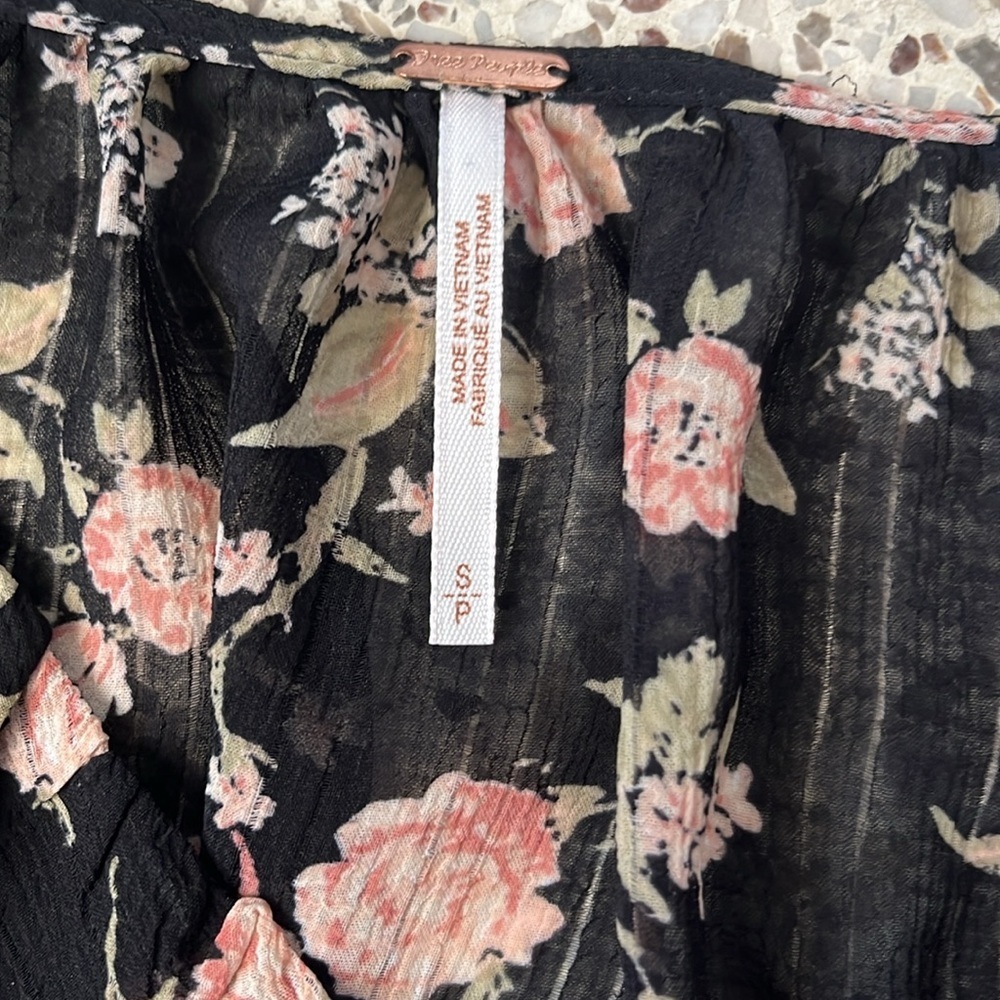 Free People Boho New Final Rose Blouse - Black Combo, size Small. Long sleeve. - Picture 3 of 7